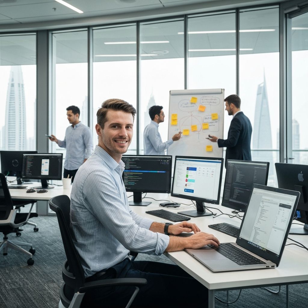 Mobile app development team in Dubai working on Android and iOS applications