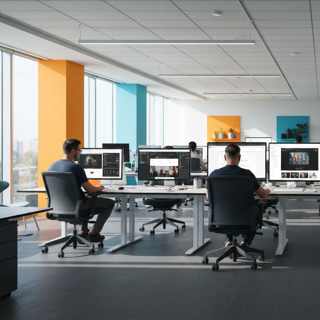 Top web development company in Dubai - modern office with designers and developers working on high performance websites